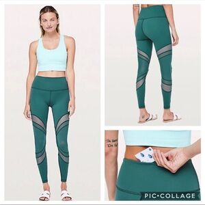 Lululemon Athletica Green Leggings with Black Mesh Panels